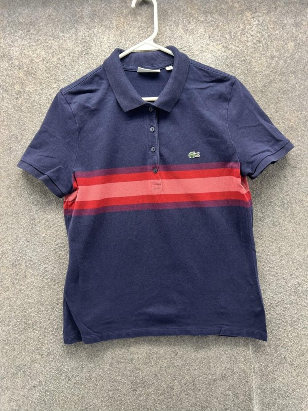 Lacoste Polo Shirt Men 44 Blue Red Stripe Slim Fit Stretch Knit Logo Casual